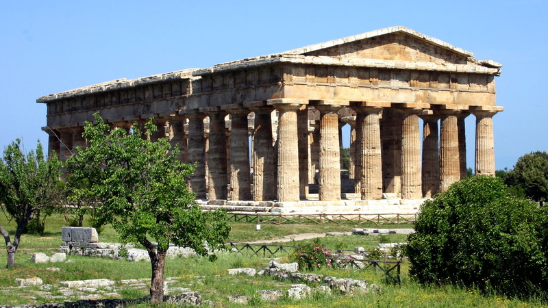 Others, building exterior, history, ancient temple, place of worship, outdoors, nature, travel destinations, paestum, 2K, the past, no people, tourism