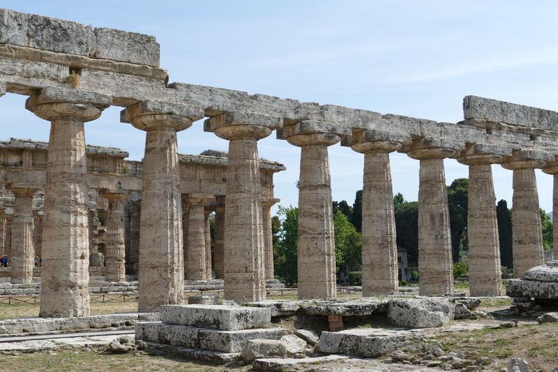 sky, travel destinations, old ruin, ancient, 5K, italy, temple, pillar, broken, ruin, paestum, tourism, built structure, greek, salerno, damaged, unesco world heritage site