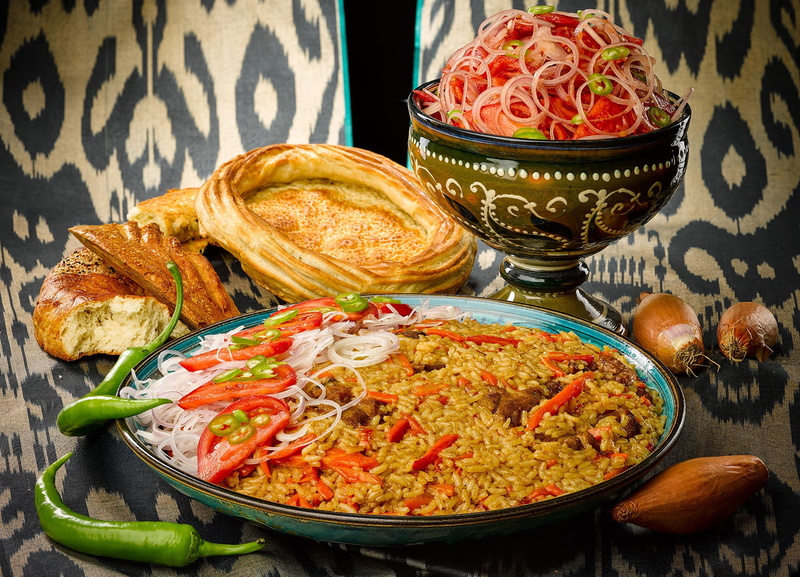 1080P, salad, meat, bread, figure, bow, pilaf, tomatoes, pepper