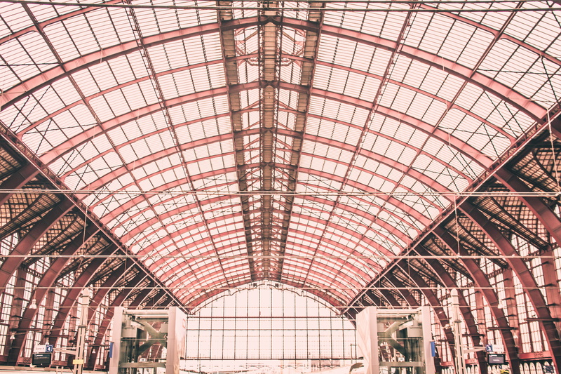 empty, sunlight, ceiling, design, travel, train, building, structure, 5K, travel destinations, railroad station, antwerpen-centraal, arch, antwerp, belgium