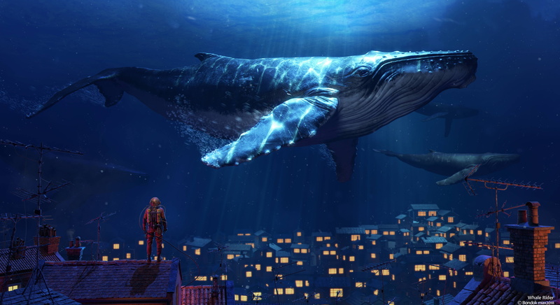 Animal, Whale, Underwater, Town, 5K, Fantasy Animals