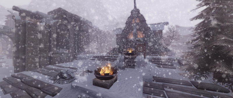 building exterior, snow, no people, storm, snowing, travel destinations, ultra-wide, The Elder Scrolls V: Skyrim, dusk, spirituality, blizzard, belief