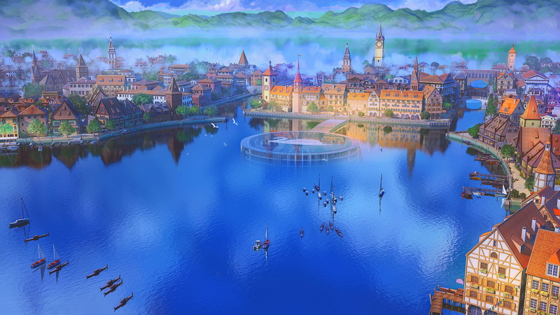 town, daylight, 4K, lake, water, harbor, boat, fantasy art, city, digital art, artwork