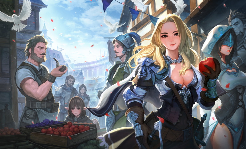 fantasy, weekdays, Daejun Park (Gae Go), art, market, heroes, town, 4K, shop, mood, marketplace