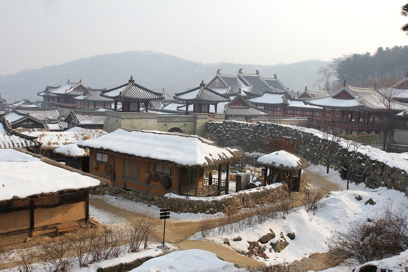 frozen, white color, house, day, building exterior, culture, travel, winter, cold - Temperature, asian, traditional, no people, korea, korean village snow
