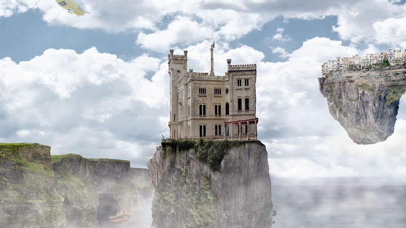 castle, mountain, abstract, beige, clouds, concrete, 1080P, house, palace, nature and landscapes, blue, summer, island, air, photo