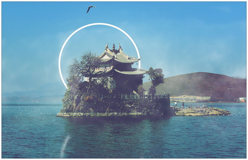 history, nature, Erhai Lake, no people, transfer print, Temple, Small, sky, waterfront, day, digital composite, Putuo, nautical vessel, small putuo, travel destinations
