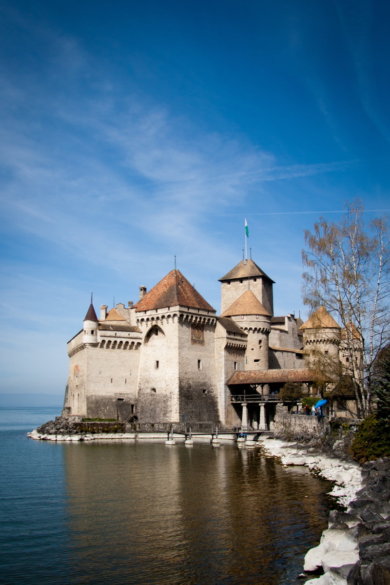 blue, waterfront, building, montreux, nature, castle, building exterior, architecture, history, water, sky, switzerland, belief, travel destinations, day