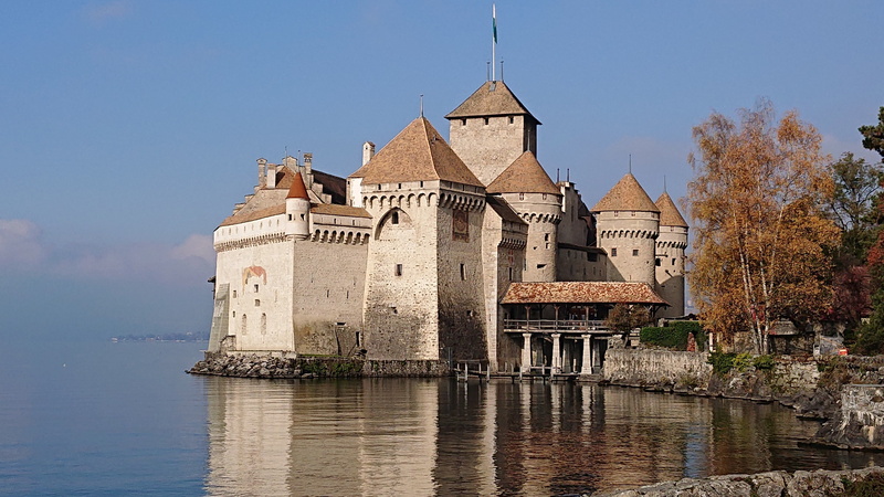 castle, 5K, tourism, outdoors, switzerland, history, the story, sky, river, tree, building exterior, tower, day, medieval, building, water, travel destinations