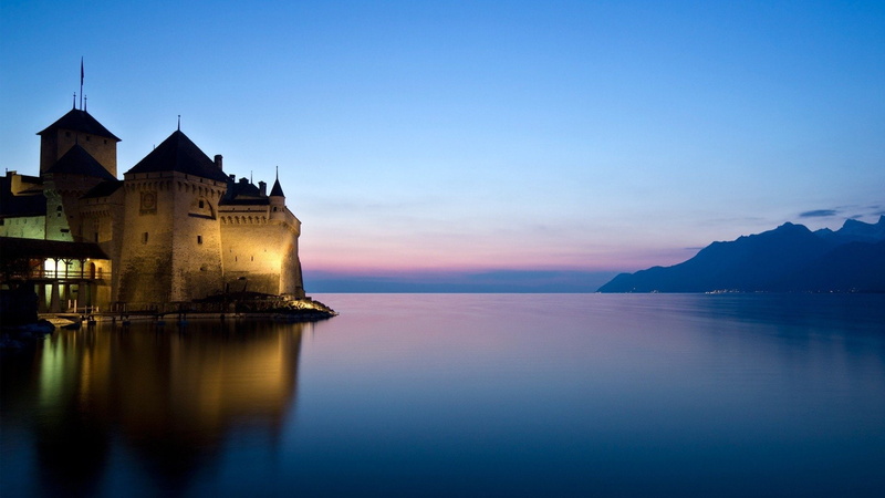 building, travel destinations, blue, travel, Château De Chillon, beauty in nature, built structure, building exterior, water, architecture, Castles, tranquil scene