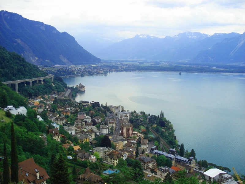 Mountain, Lake, Montreux, 1080P, Towns, Landscape, Switzerland, Town