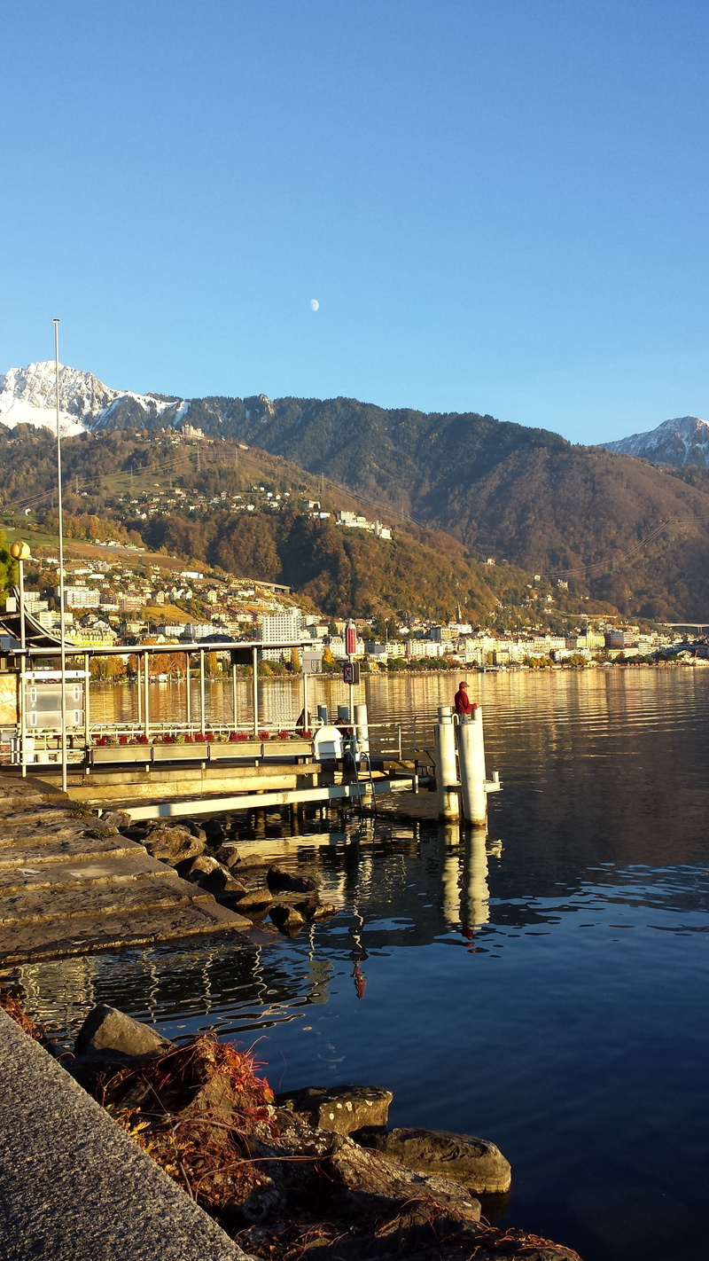 building exterior, clear sky, beauty in nature, blue, building, built structure, mountain range, lake, nature, sky, 4K, day, no people, montreux, water
