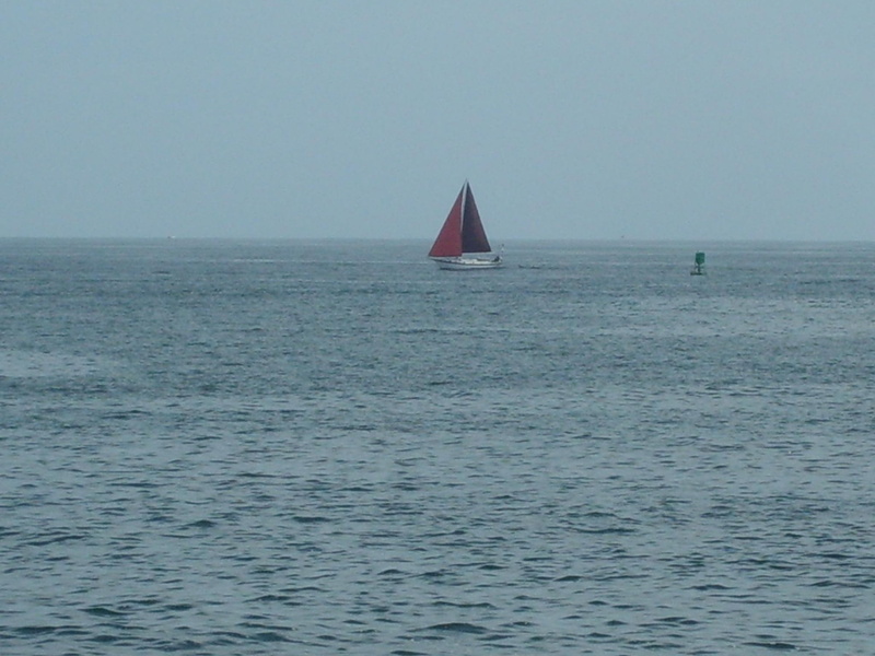 ocean, sail, 1080P, boats, red, sailboat, open sky