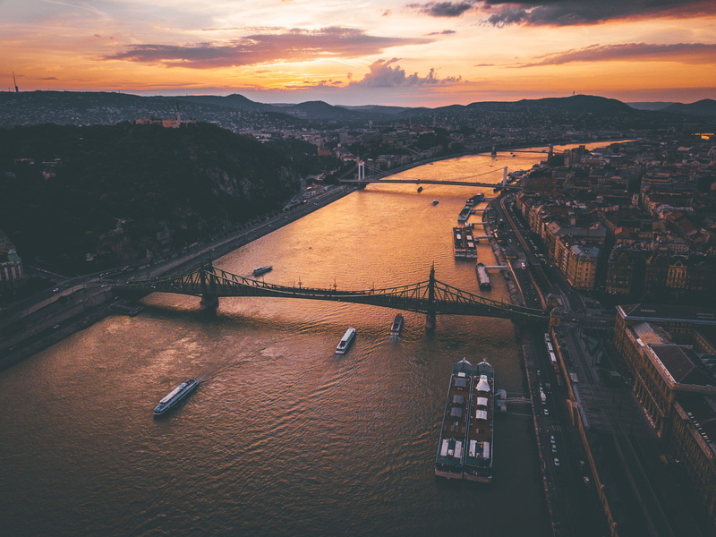 drone view, landscape, 4K, built Structure, travel, bridge, town, history, street, downtown District, night, outdoors, traffic, architecture, city Life
