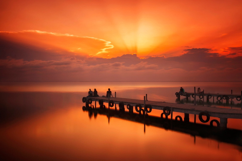 sadness, people, pierce, pier, sunset, sea, the evening, clouds, glow, 1080P