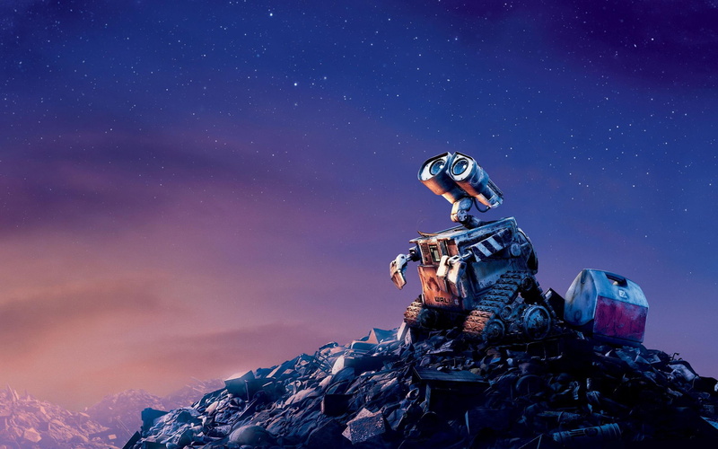 sadness, cartoon, garbage, the sky, the film, stars, the evening, scrap, valley, 2K, wall-e