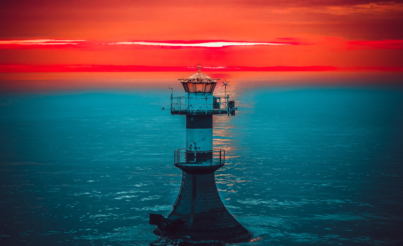 summer, guidance, nautical vessel, blue, architecture, water, built structure, in the evening, lighthouse, no people, east, sea, nature, sky, in the morning
