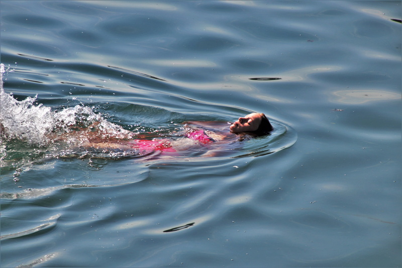 vertebrate, swimming, peace of mind, float, 5K, rippled, fun, light, animal themes, holiday, air, happy, man, in the water, high angle view, glow, water