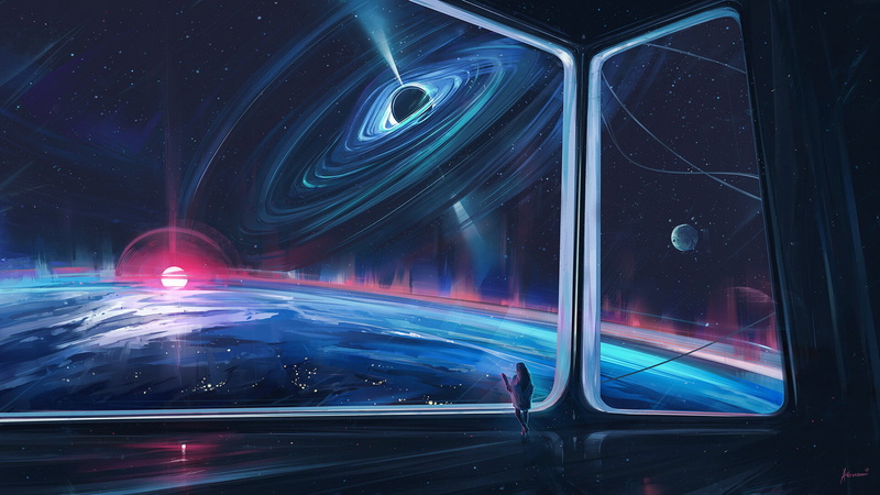 space, planet, Aenami, artwork, 1080P, digital art