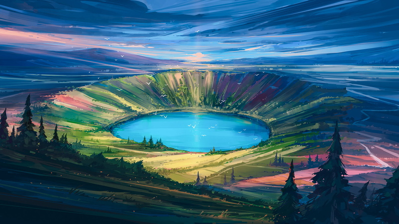 lake, landscape, digital painting, Aenami, sky, 1080P