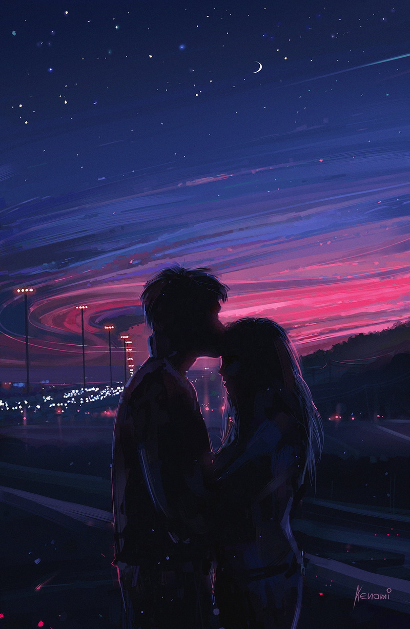 1080P, artwork, Aenami, digital, couple, city
