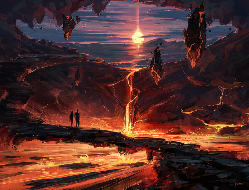 720P, digital art, artwork, mountains, Aenami, couple