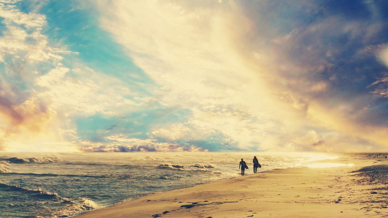lifestyles, colorful, sunset, leisure activity, men, land, wave, beach, nature, clouds, sky, sea, cloud - sky, real people, scenics - nature, people, horizon over water