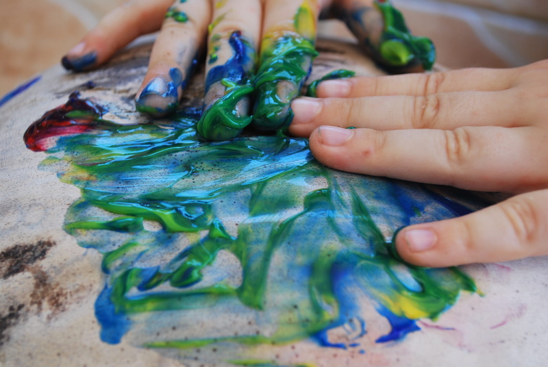 one person, hand, playing, body part, 4K, little, watercolor paints, coconut, art and craft equipment, small, human, human body part, fun, funny, human finger