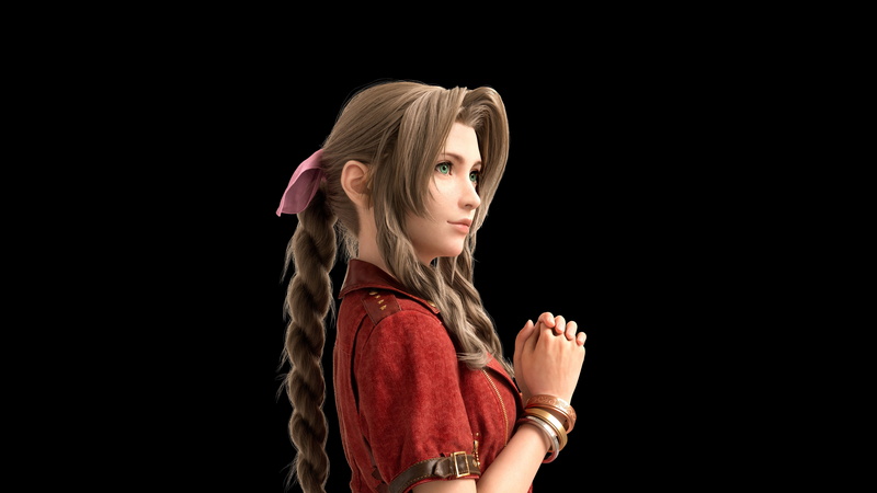 Game, Brown hair, The game, Girl, Final Fantasy, 8K, Braid, Aeris Gainsborough, Bow, Brown-haired, Sweetheart, Cute, Beauty, Aerith Gainsborough, Pigtail
