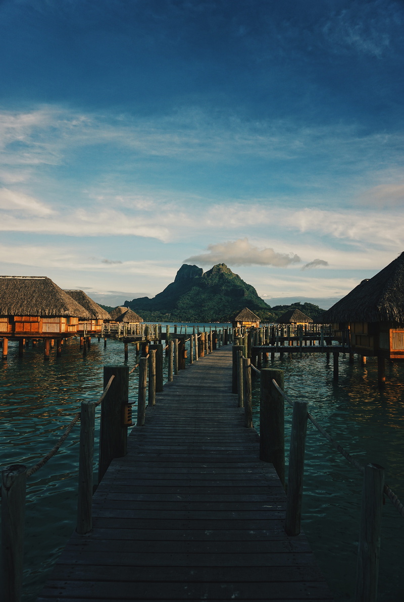 mountain, wood - material, post, lake, 5K, pacific, tranquility, outdoors, architecture, wood paneling, built structure, bora bora, the way forward, pier
