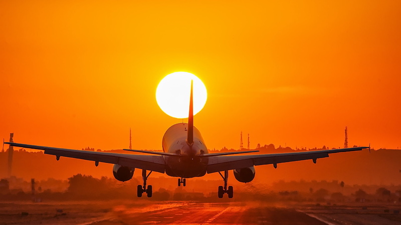 1080P, Aircraft, landing, sunset