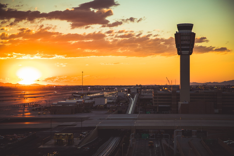 phoenix, 5K, building exterior, tower, street light, transportation, road, united states, sky, built structure, architecture, no people, cloud - sky, sunset