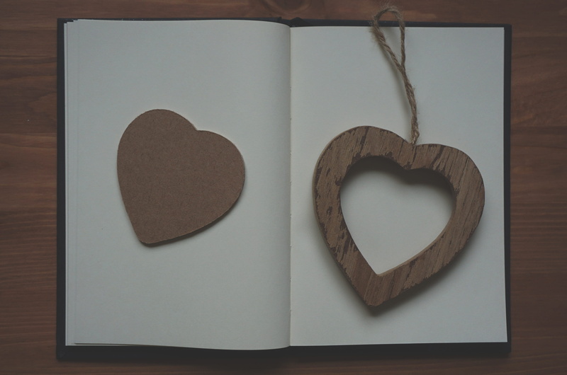 close-up, book, indoors, high angle view, label, sign, positive emotion, emotion, valentines day - holiday, white, creativity, no people, pendant, wood
