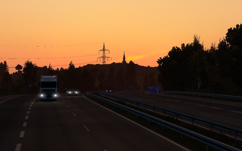 ETS2, Europe, highway, 720P, video games, sunset, transport