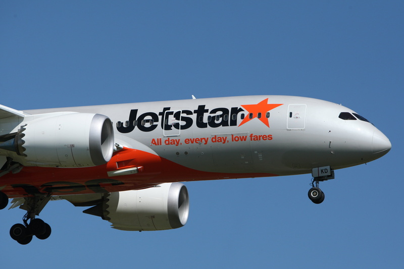 commercial Airplane, jetstar, flight, boeing, speed, copy space, sky, traveling, sunny, plane, nature, passenger, aircraft, airplane, landing - Touching Down