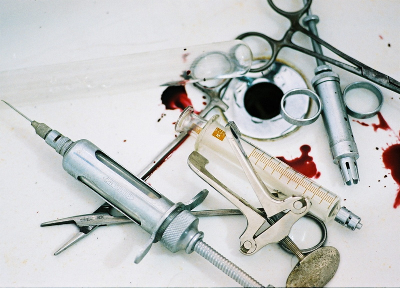 paper currency, close-up, syringe, table, Injection, high angle view, still life, tool, Surgery, surgical clamps, studio shot, indoors, equipment, white background