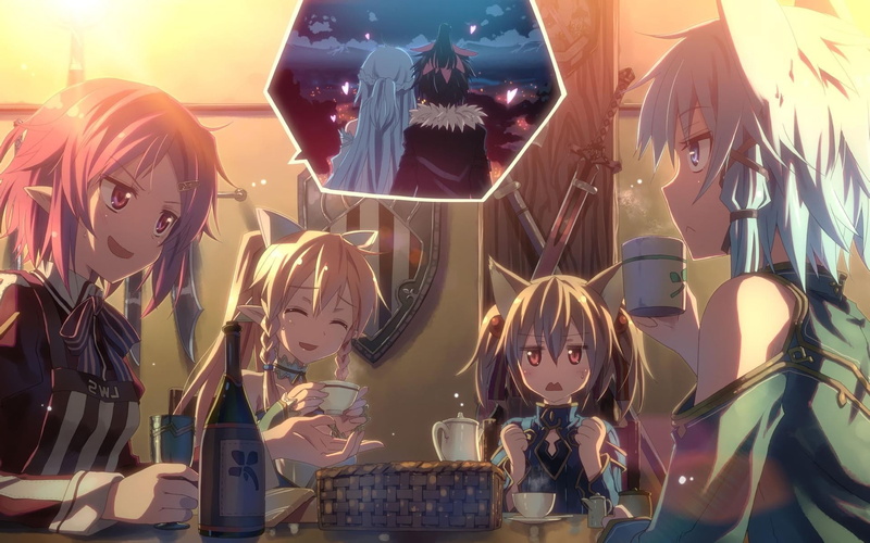 leisure activity, real people, girls, asada shino kirigaya kazuto yuuki asuna shinozaki rika kirigaya suguha ayano keiko anime girls sword art online gun gale online