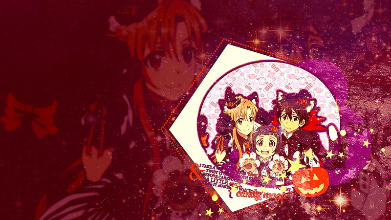 Asuna Yuuki, Kirito (Sword Art Online), Kazuto Kirigaya, Pumpkin, Yui (Sword Art Online), Sword Art Online, 1080P, Halloween