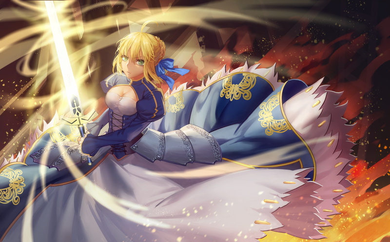 armor, dress, Saber, sword, Fate Series, blonde, 2K, Fate/Stay Night