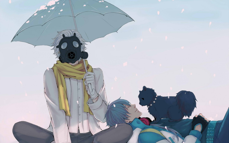 boy, winter, gas, snow, dramatical, animals, flakes, murder, umbrella, 720P, cats, mask