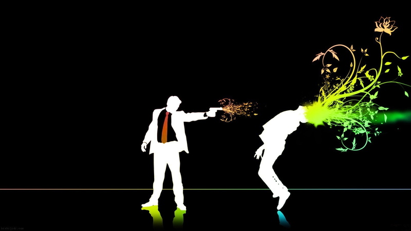 murder, colorful, digital art, men, simple background, gun, life, 1080P, death, abstract
