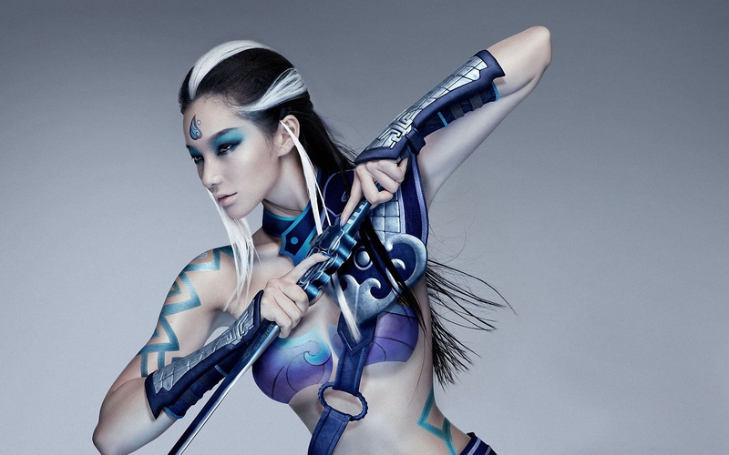 1080P, warriors, Blue, Fantasy, Warrior, Style, Girl