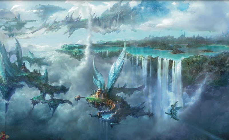 turquoise colored, tree, flowing water, outdoors, water, idyllic, Final Fantasy XII, scenics - nature, day, tranquil scene, sky, cloud - sky, non-urban scene