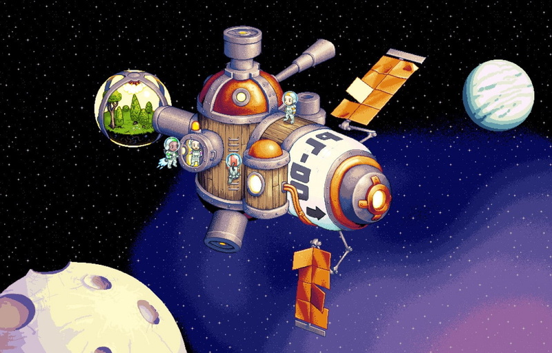 space, shiny, planet earth, high angle view, spineworld pixel art space astronaut space station, studio shot, creativity, variation, small group of objects