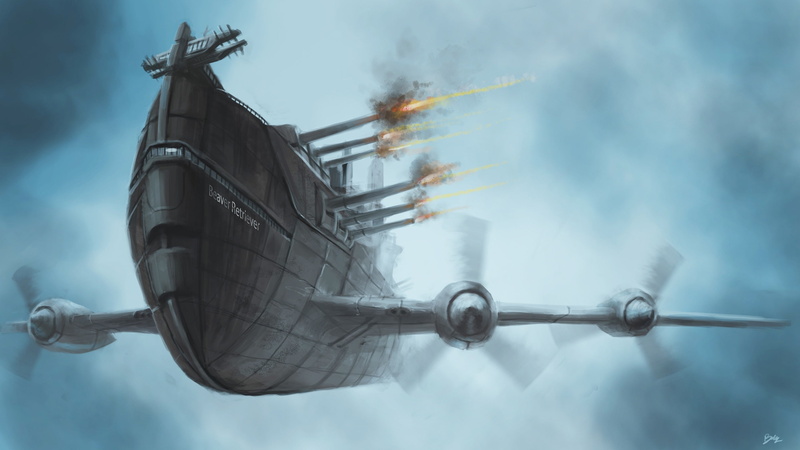 gray, photo, battle, Warships, Painting, 2K, airship, Aerial