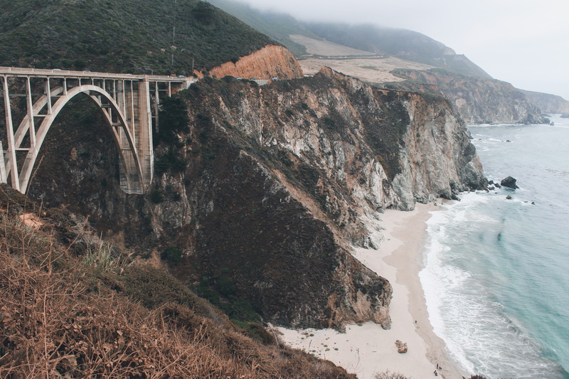san francisco, ocean, mist, beauty in nature, bridge - man made structure, outdoors, trees, road, sea, pacific, waves, highway 1, highway, mountain, arch bridge
