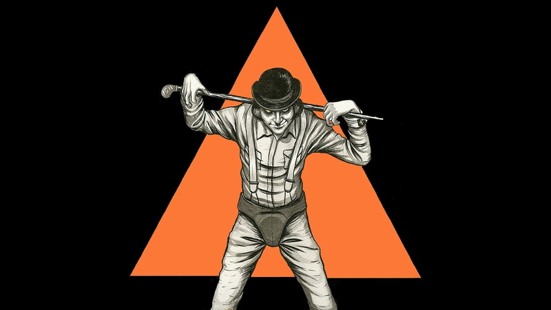 A Clockwork Orange, arts culture and entertainment, Movie, holding, performance, sign, individuality, black color, standing, people, portrait, indoors