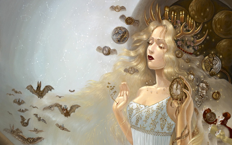 representation, 1080P, beauty, candles, beautiful woman, clockworks, bats with Hats, young adult, constellations, women, adult, indoors, human representation