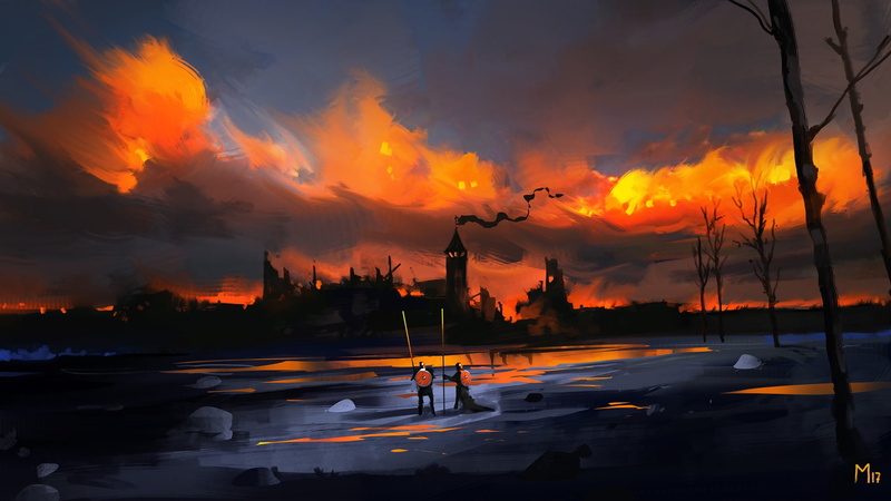 Castle, The city, 1080P, by Dominik Mayer, Concept Art, Knights, Environments, Dethroned, 30 min Speedpainting, Fantasy, Warriors, Dominik Mayer, The evening