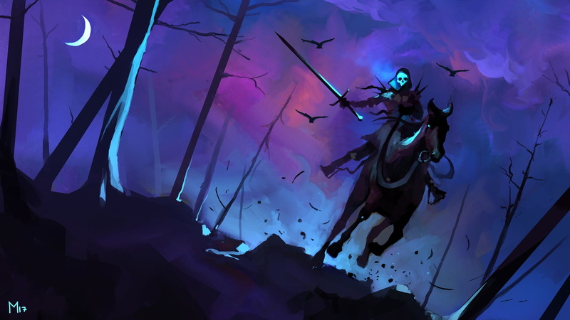 Dominik Mayer, Creatures, Clear Night, by Dominik Mayer, Warrior, Characters, 1080P, Death, Concept Art, Sword, Art, 30 min Speedpainting, Horse, Figure